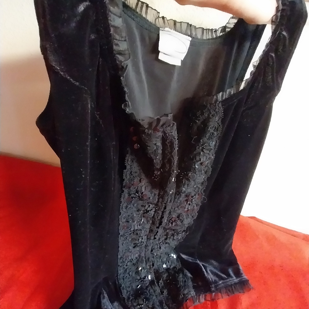 Black Embellished Sleeveless Top Deep Black Small. Corset Look.